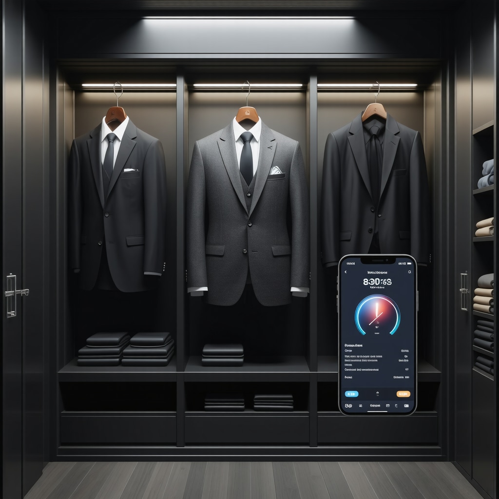 Climate-controlled storage unit with humidity sensors and smartphone monitoring for leather trim suits