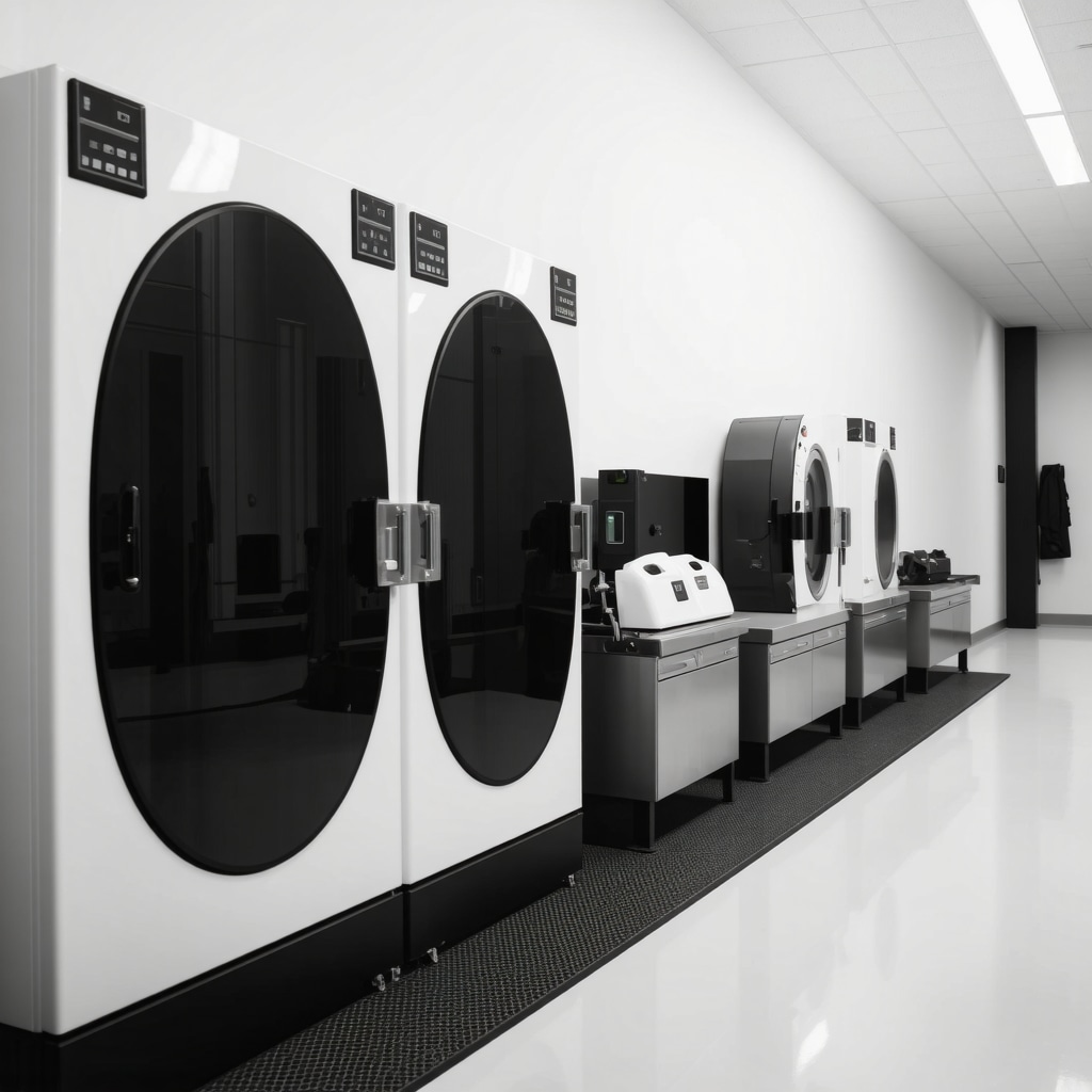 High-tech eco-friendly suit cleaning machines and pressing equipment in a Tampa Bay facility