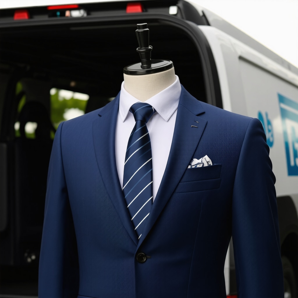Suit in breathable garment bag with humidity sensors and climate-controlled delivery van in Tampa