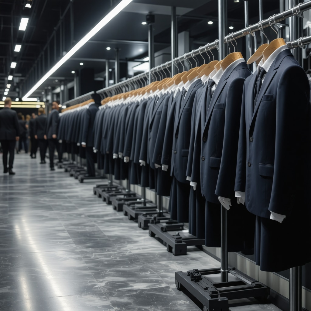 Modern dry cleaning facility with AI fabric analysis and nanotech treatments for men's suits in New Tampa