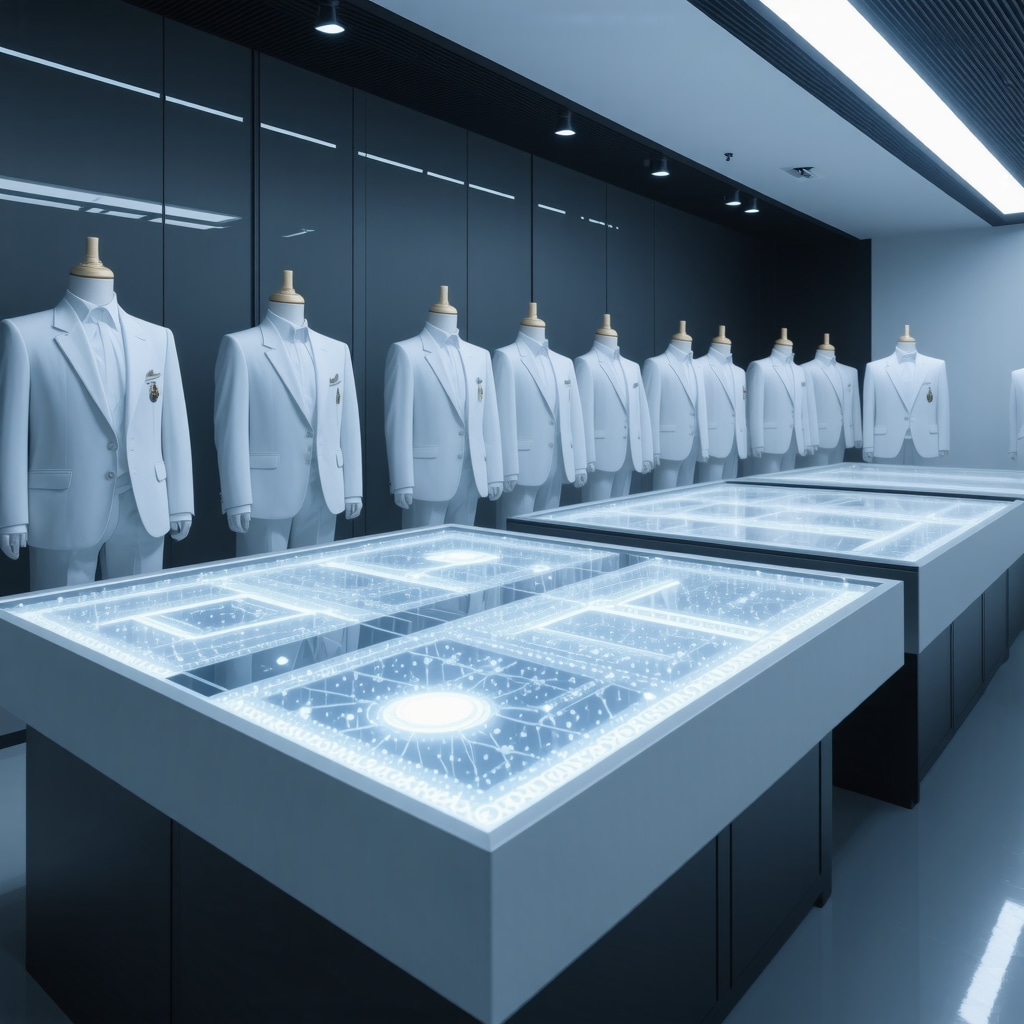 Laboratory showcasing RFID tagged suits and nanotechnology cleaning equipment