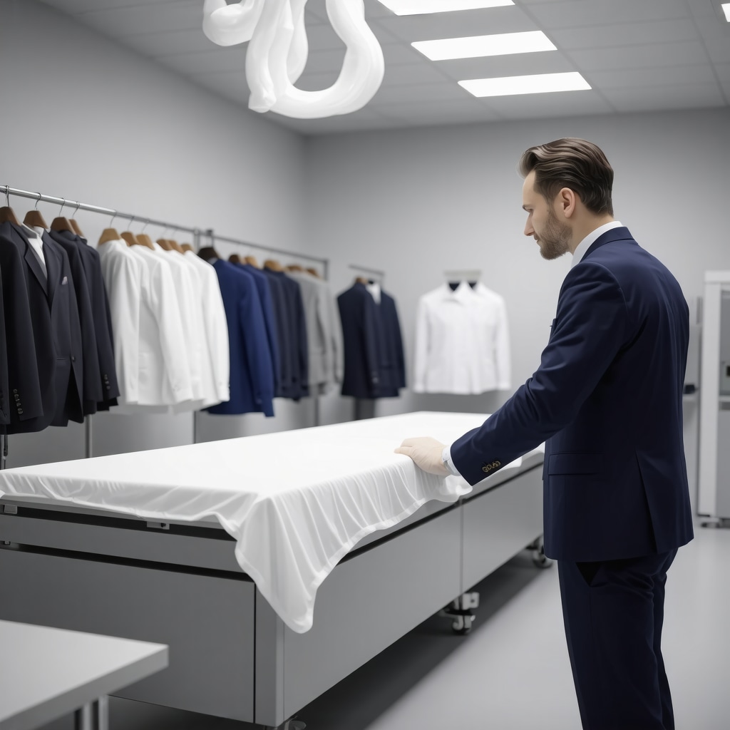 Advanced suit cleaning lab with enzyme and nanotechnology equipment treating delicate suits