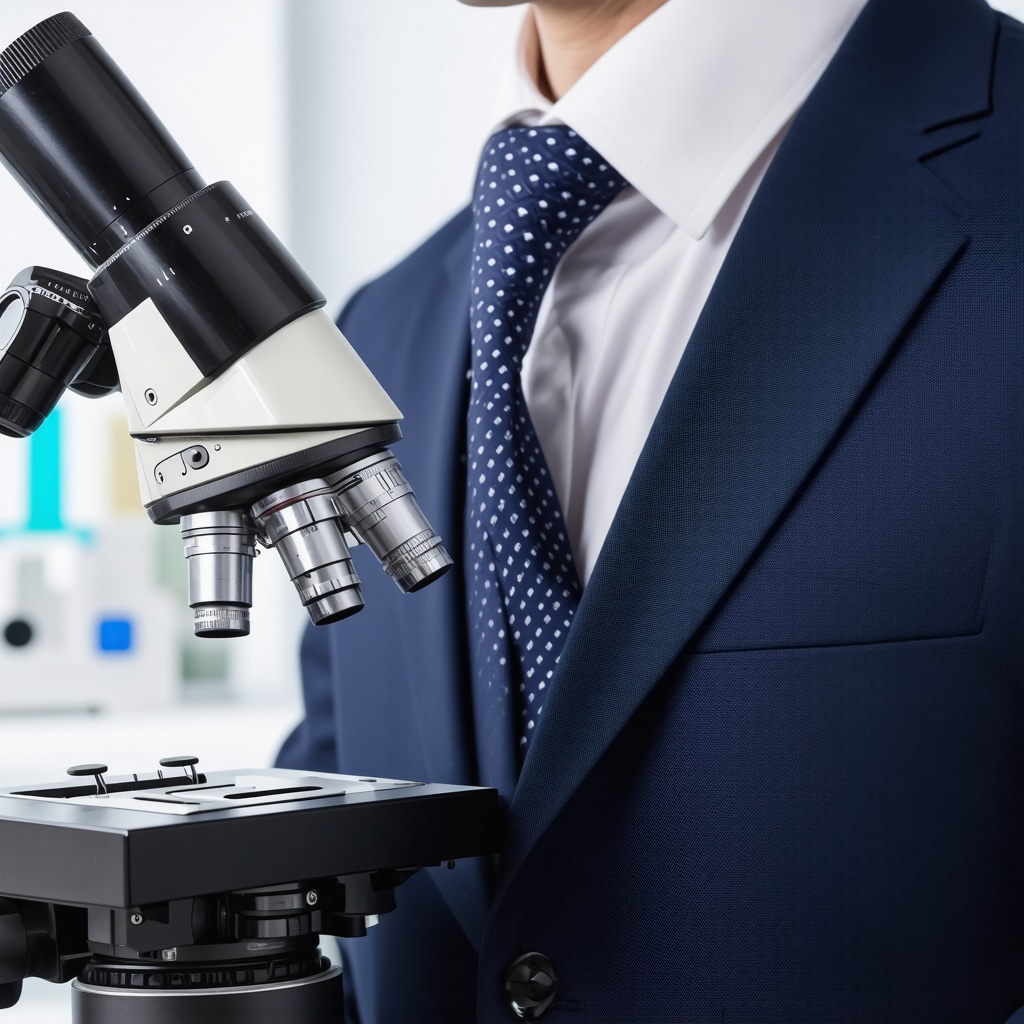 Microscopic view of business suit fabric undergoing enzymatic sweat stain removal treatment