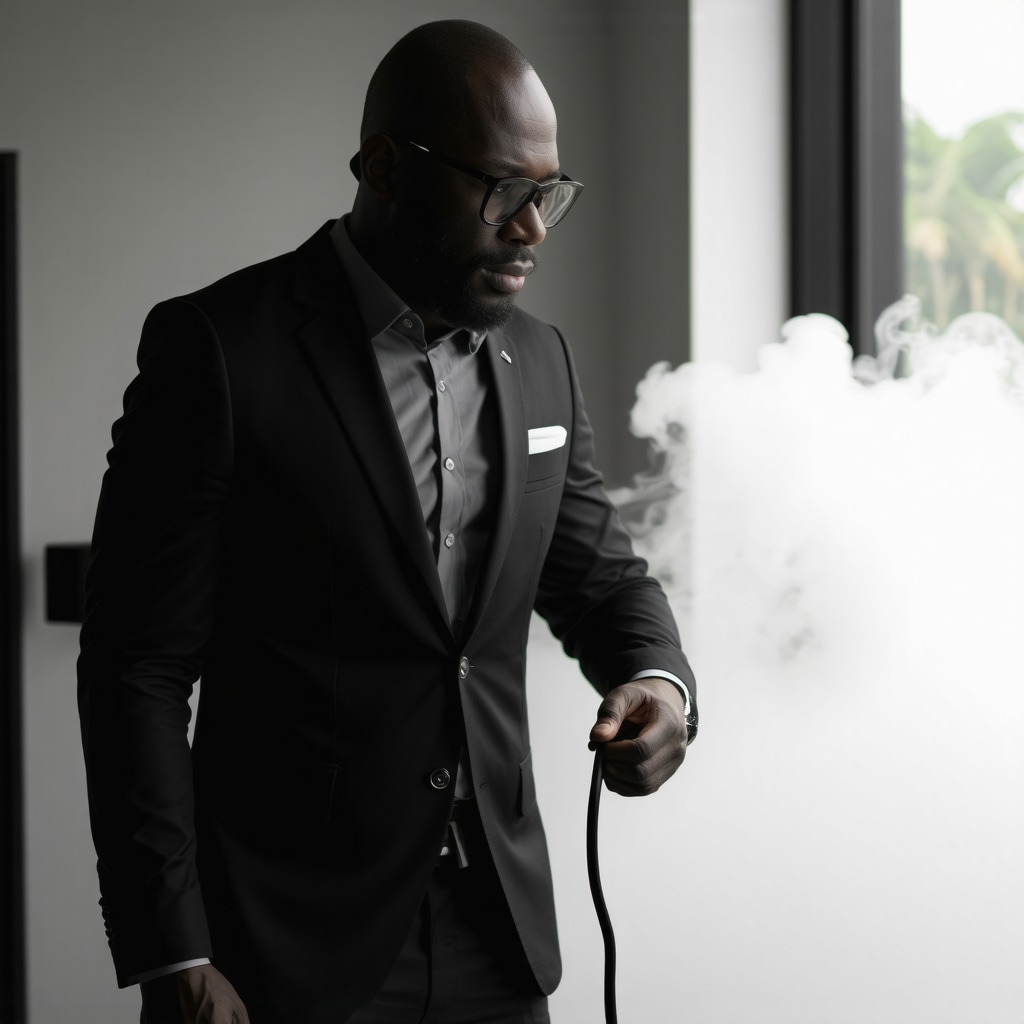 Technician performing ultrasonic and steam cleaning on luxury suit with eco-friendly solvents in Tampa Bay