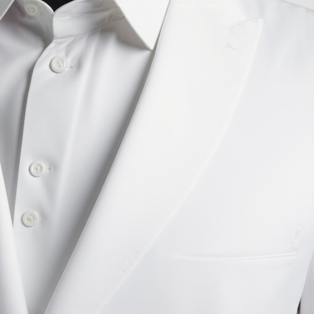 White suit fabric with embedded sensors and smartphone app displaying environmental data