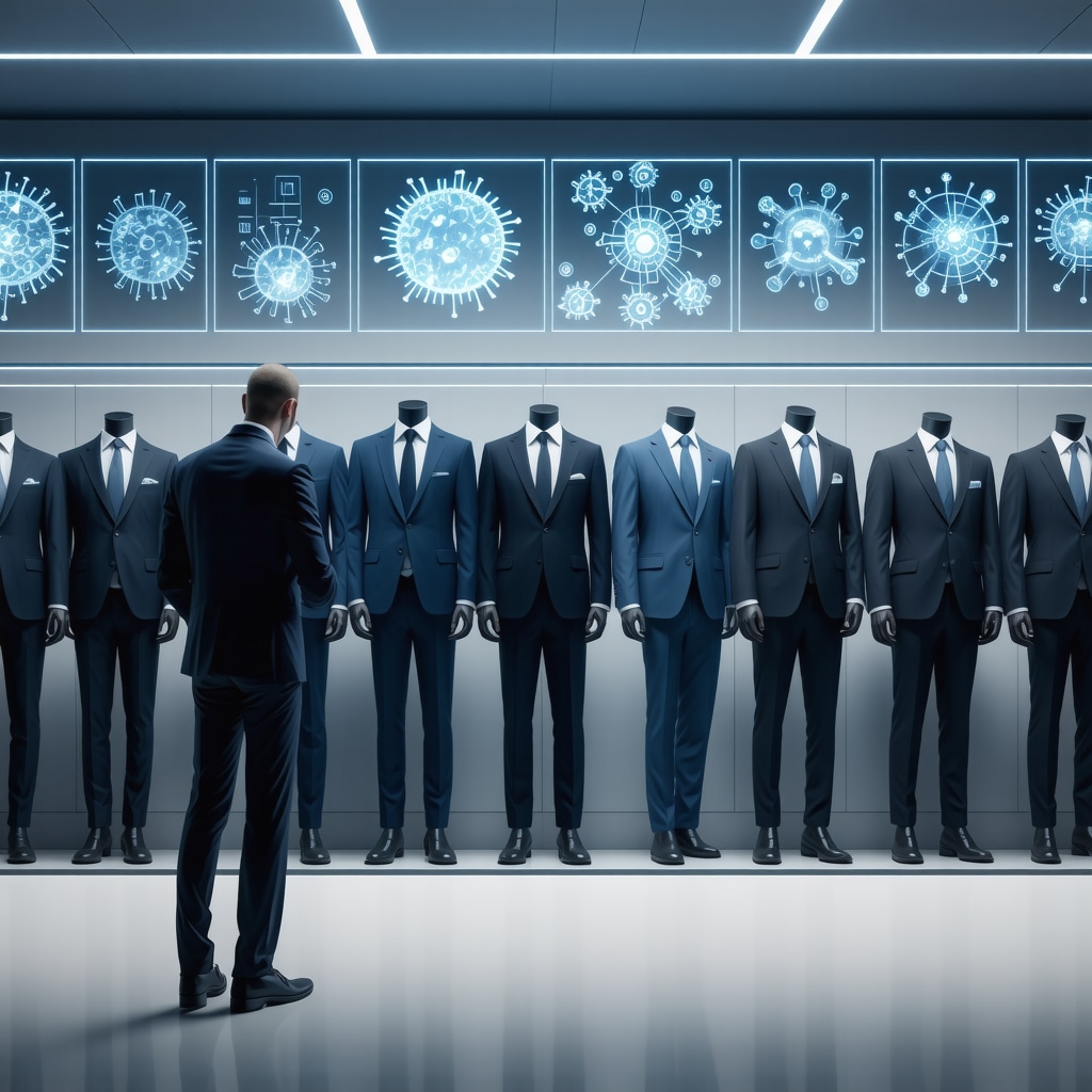 Advanced dry cleaning machines with AI and IoT sensors analyzing suit fabric at molecular level