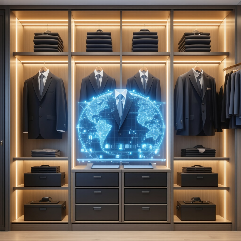 Modern executive wardrobe equipped with IoT sensors and AI interface for suit care optimization