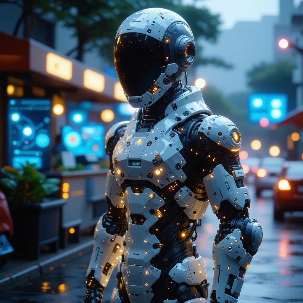 Visualization of a suit embedded with nanosensors and AI interface graphics in Tampa's humid climate