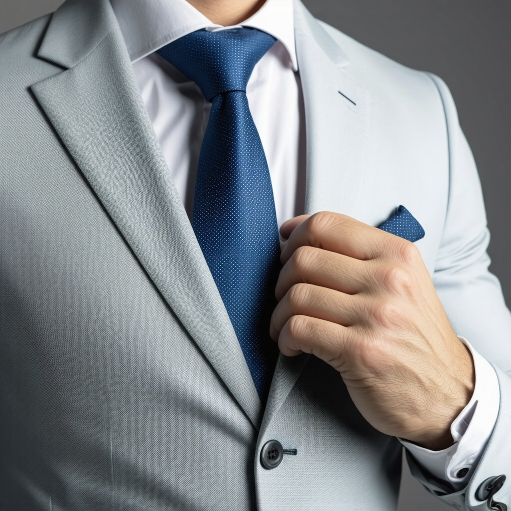 Technician analyzing premium suit fabric with AI technology for dry cleaning in Tampa Bay
