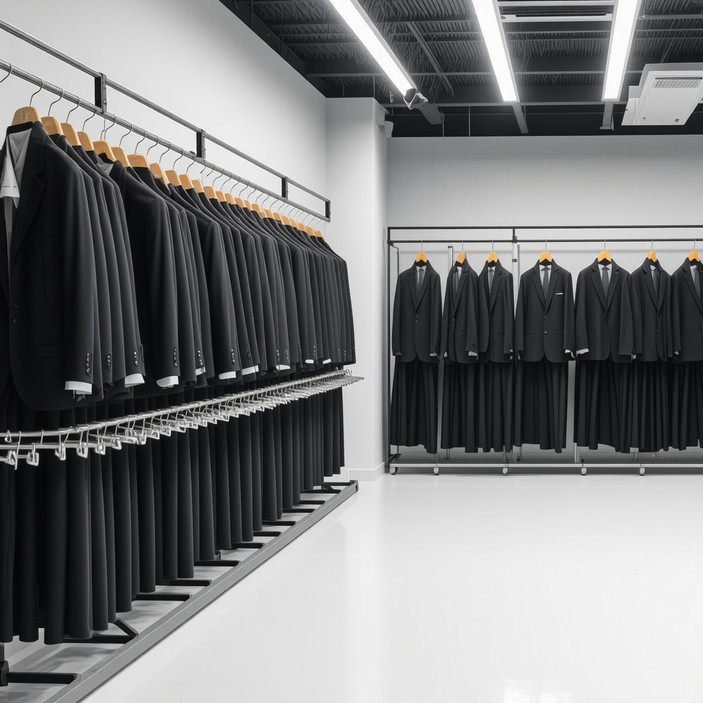 High-tech dry cleaning machines with eco-friendly solvents and RFID-tagged business suits in Tampa Bay