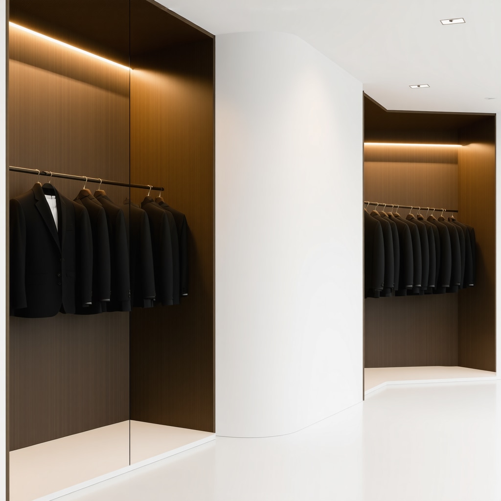 Interior of a modern suit care facility with advanced cleaning equipment and AI-powered garment hangers in Tampa Bay