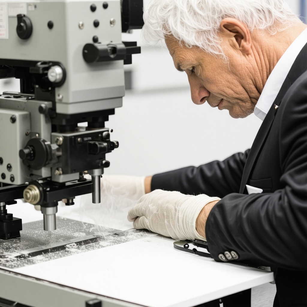 Technician using advanced pressing machine on wool suit lapel in Tampa Bay