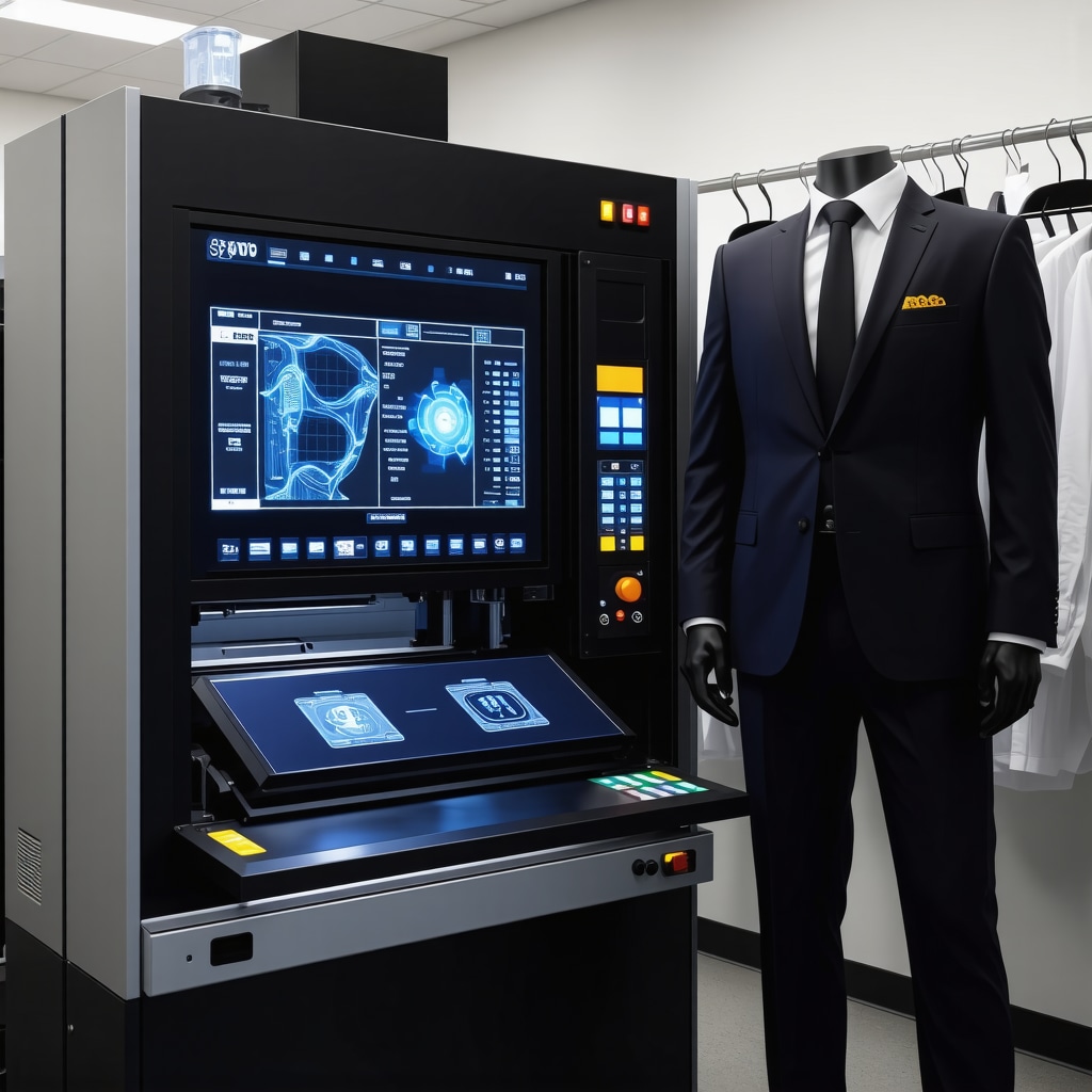 Modern pressing machine with digital controls and RFID technology cleaning a suit in Tampa Bay