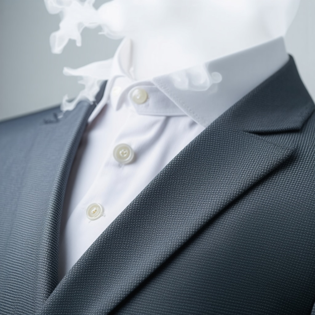 High-tech ultrasonic dry cleaning machine cleaning a luxury wool suit with eco-friendly solvents