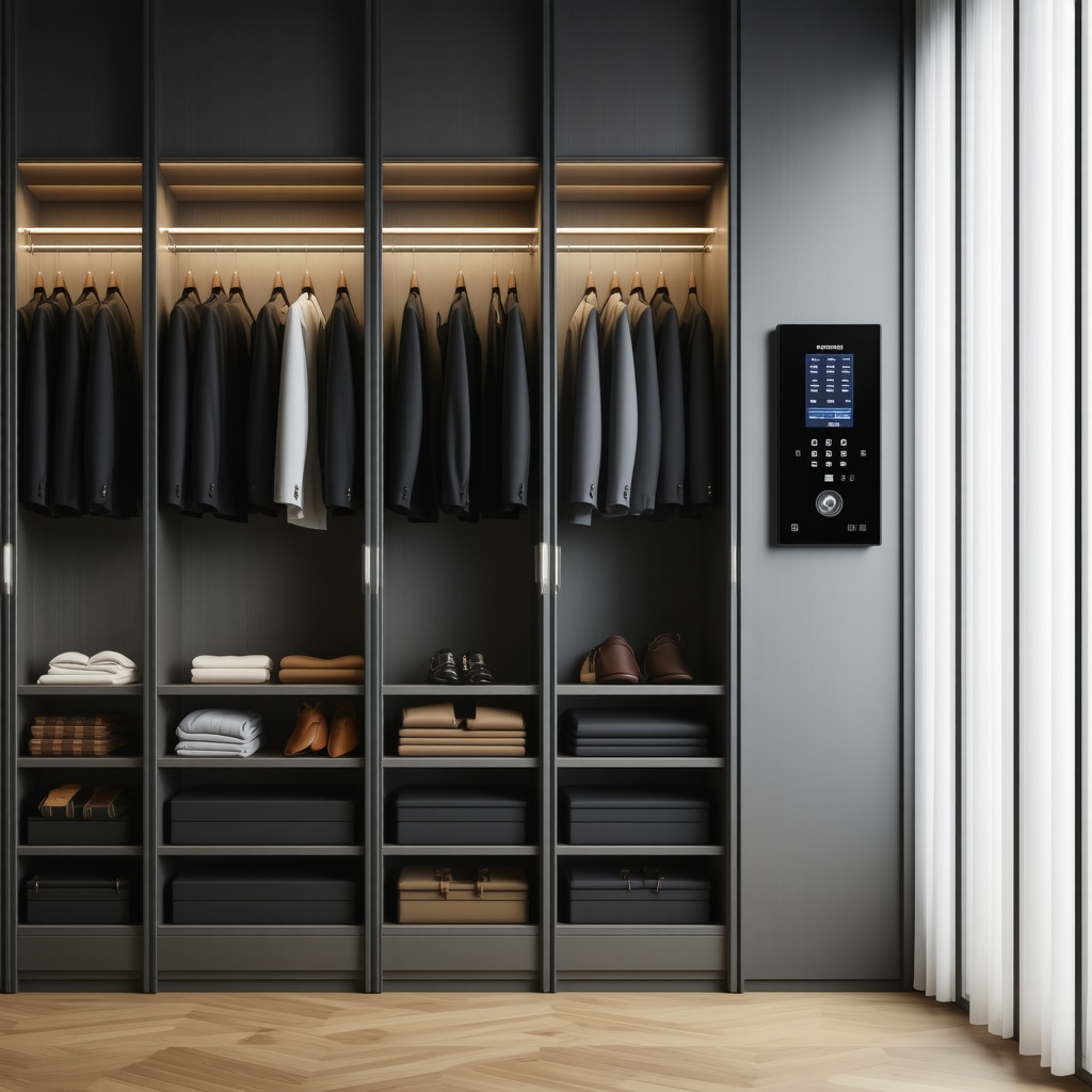 Wardrobe with humidity control, activated charcoal, and UV-C light to protect suits from humidity damage