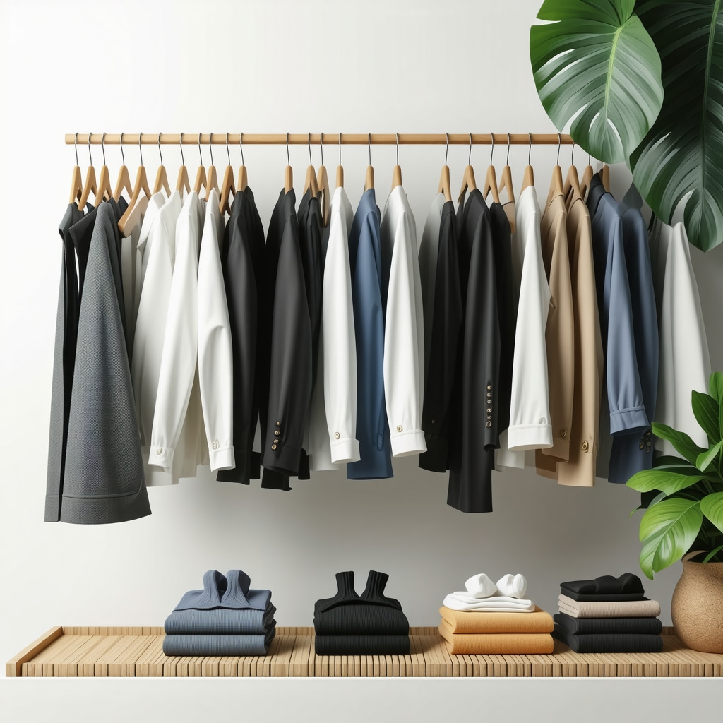 Closet with advanced suit storage solutions including wooden hangers and moisture control elements