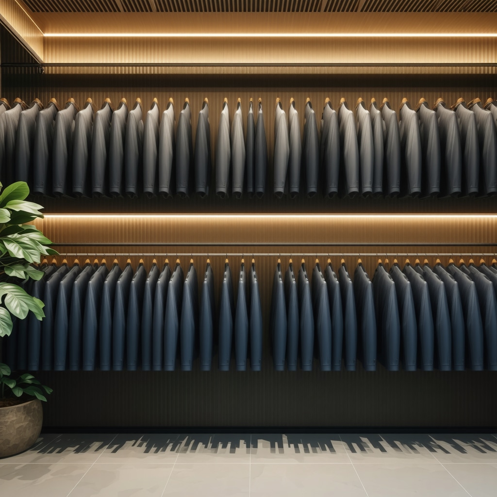 Modern dry cleaning facility in Tampa Bay using eco-friendly technologies with suits hanging