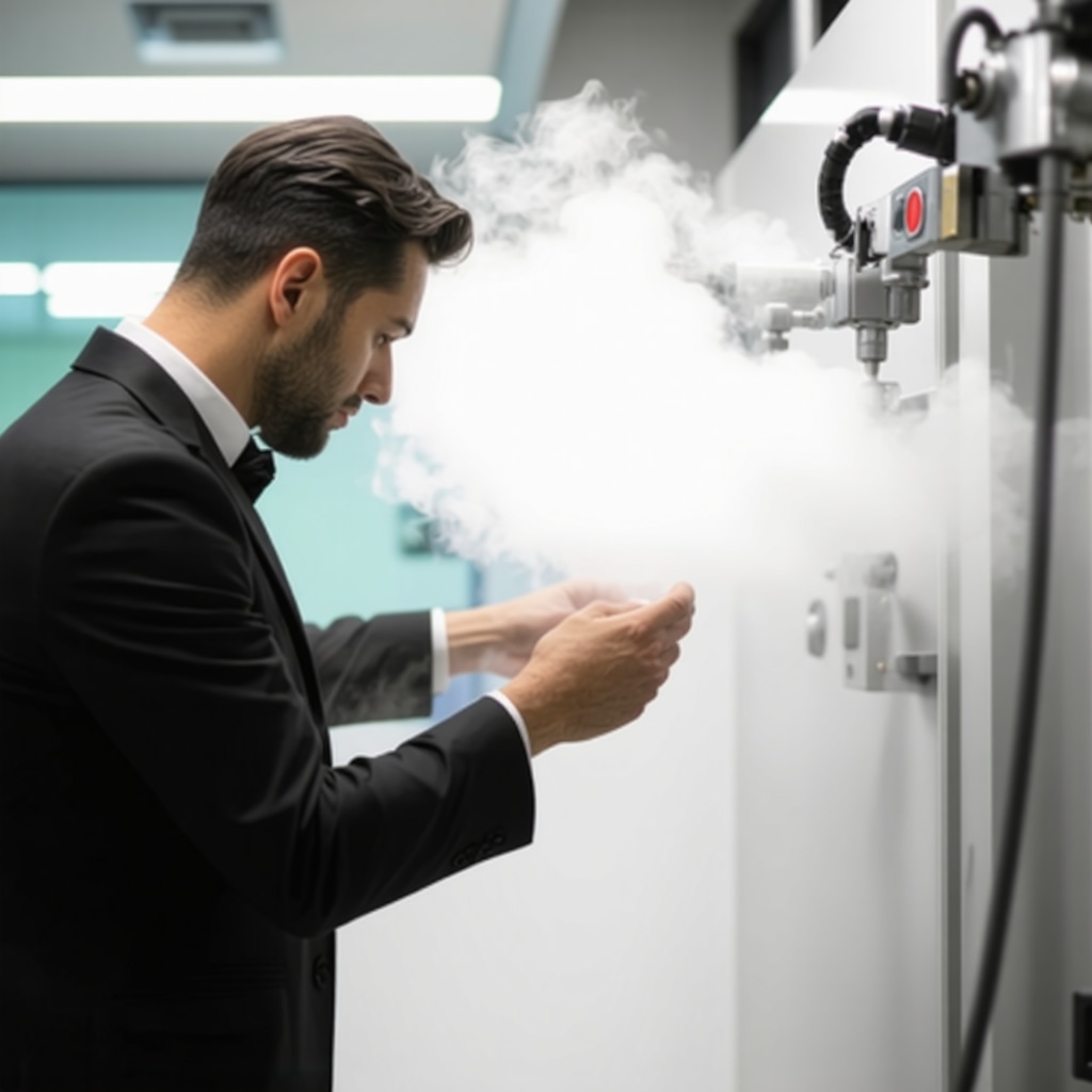 Close-up of a professional hand-pressing a suit with steam in Tampa Bay using eco-friendly cleaning products