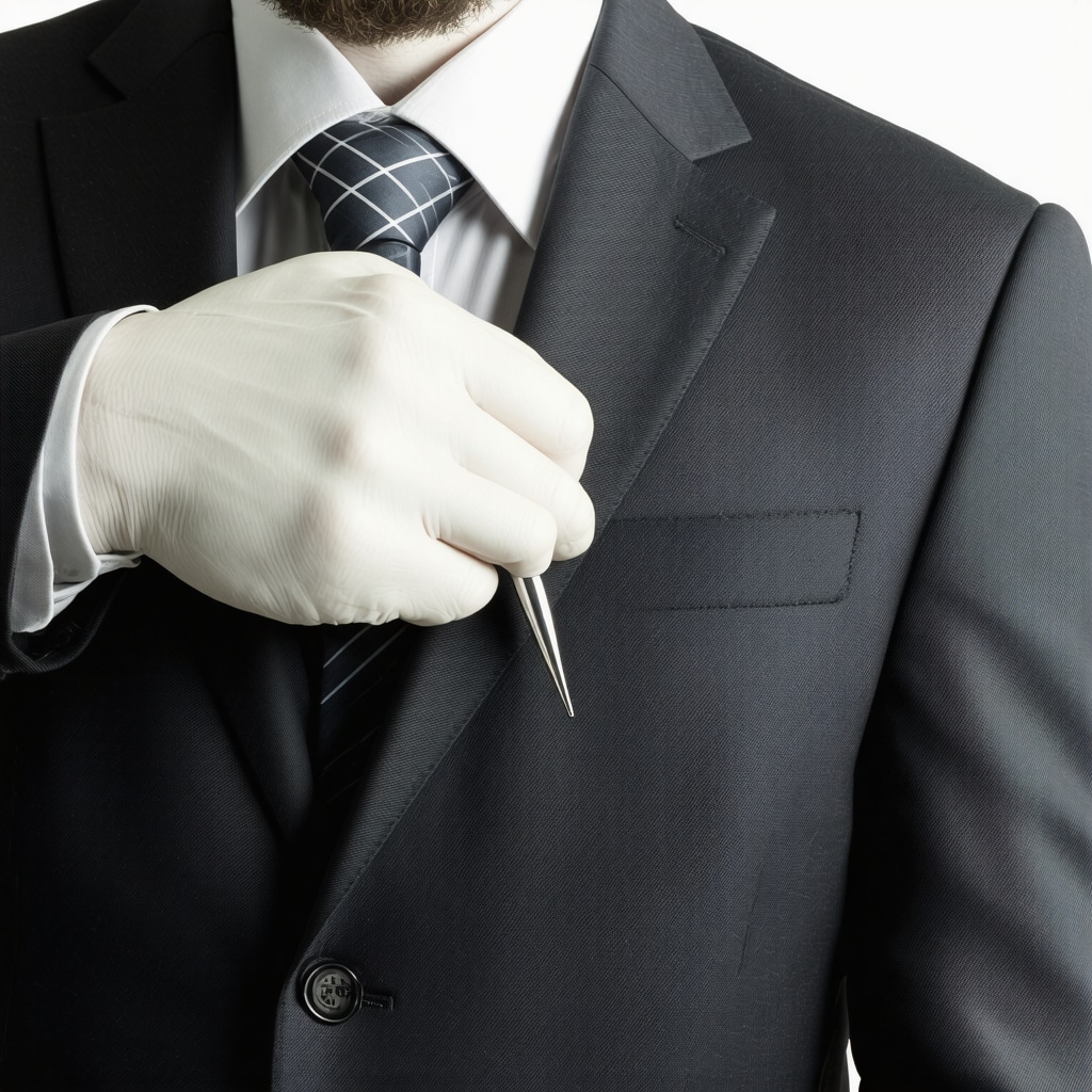 Professional cleaner treating stain on wool suit fabric with specialized tools
