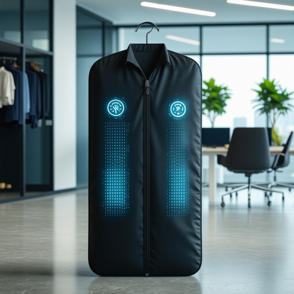 Innovative garment bag with nanotechnology and sensors protecting suits in Tampa climate