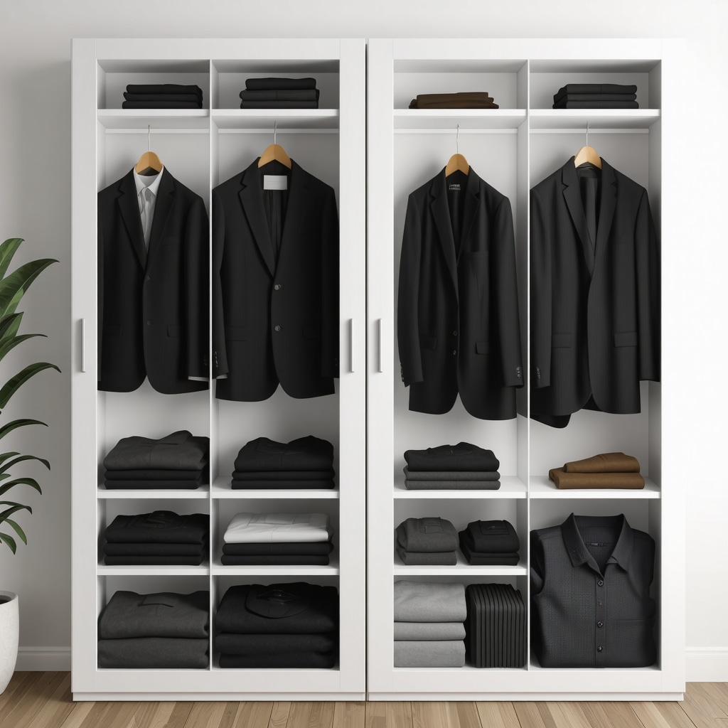Climate-controlled wardrobe with humidity regulation for large size suits in humid Tampa Bay environment