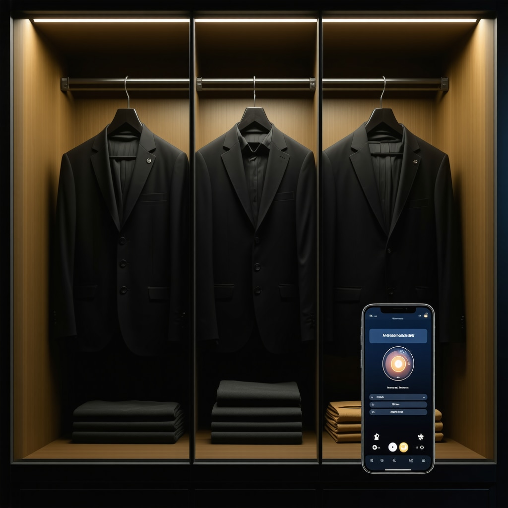 Smart closet with IoT sensors monitoring humidity and temperature for 3-piece suits in Tampa Bay