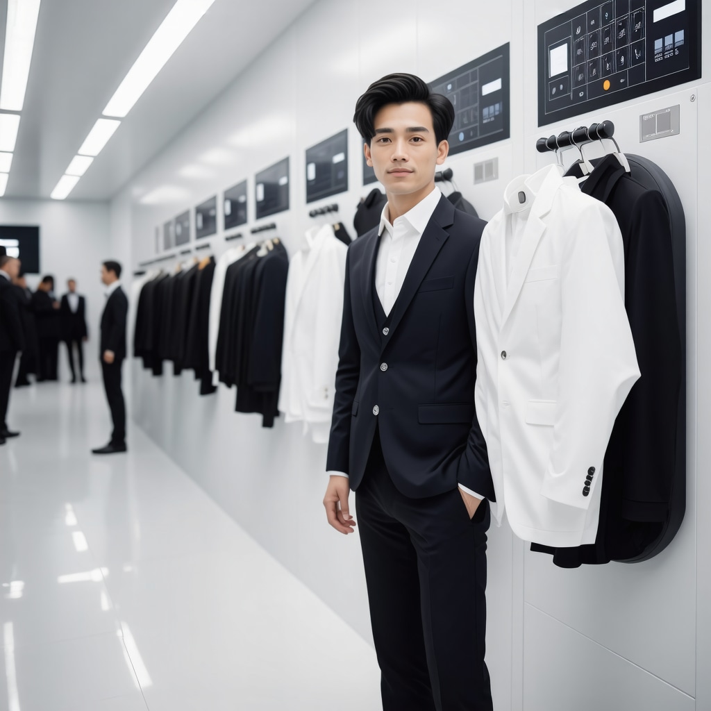 IoT sensors and AI technology integrated in dry cleaning machinery for precise suit care in humid climate