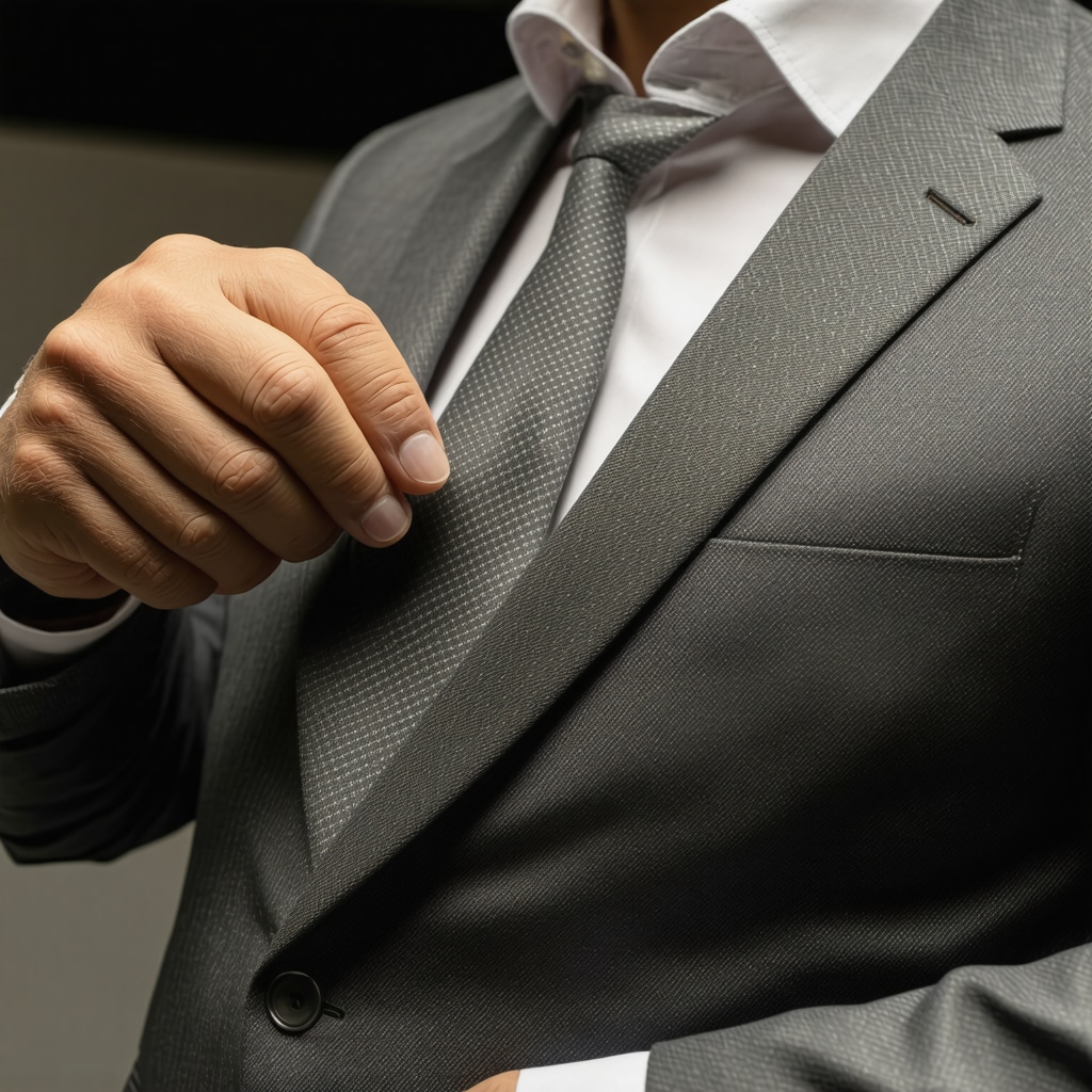 Professional applying nanoparticle fabric treatment to wool suit jacket in advanced dry cleaning facility