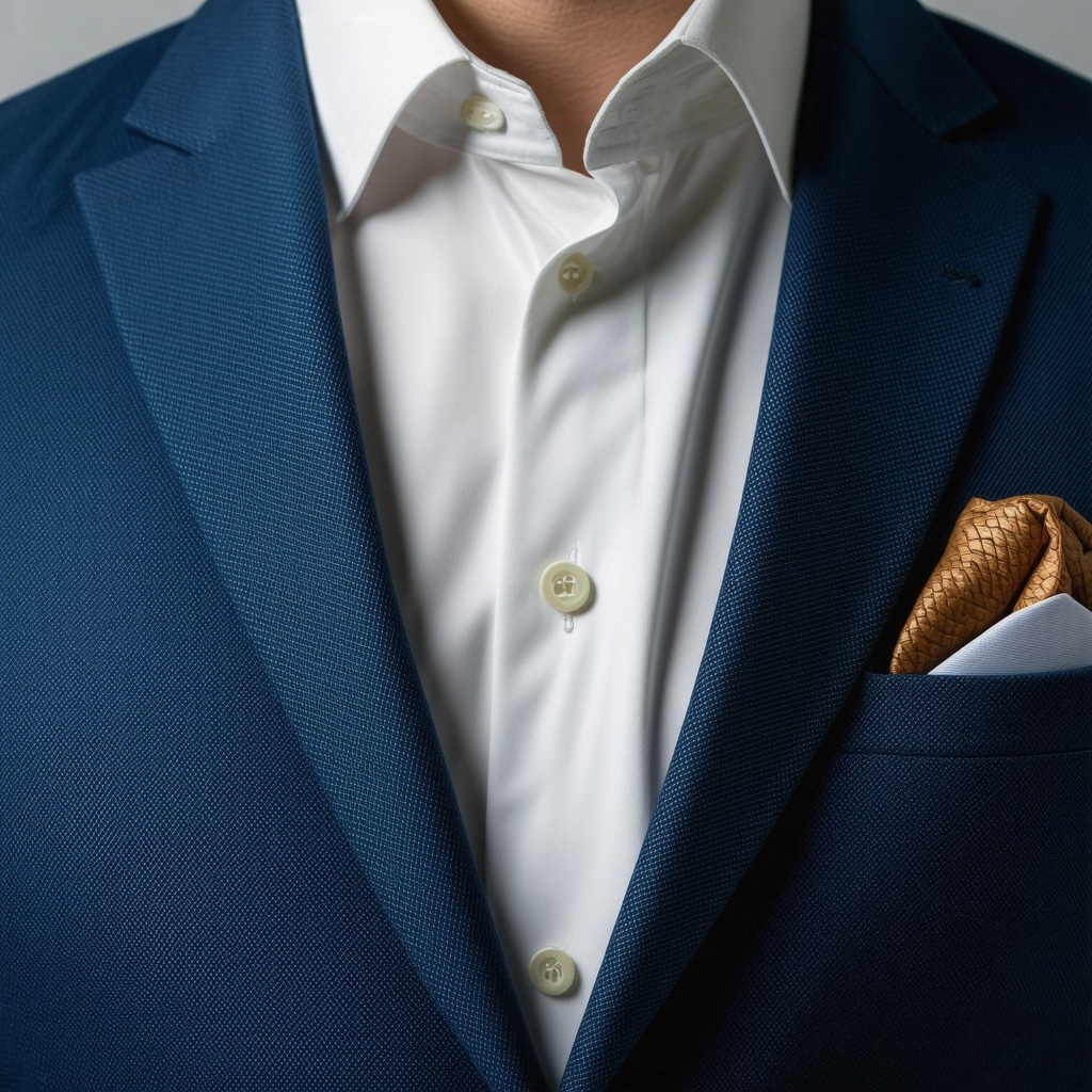 Close-up image showing nanotechnology protective coating application on wool suit fabric