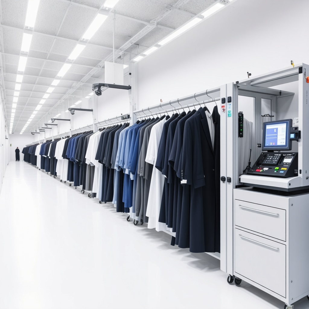 High-tech dry cleaning lab applying nanocoatings and using spectroscopic analysis on formalwear fabrics