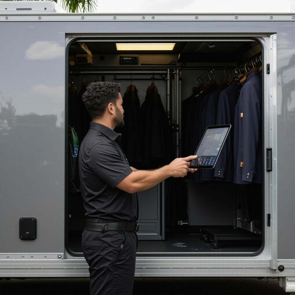 Mobile dry cleaning van and technician using AI and enzyme cleaning technology in Tampa Bay