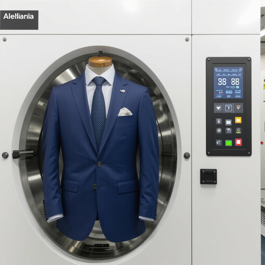 Modern eco-friendly dry cleaning machine using enzyme-enhanced green solvents with AI monitoring in Tampa Bay
