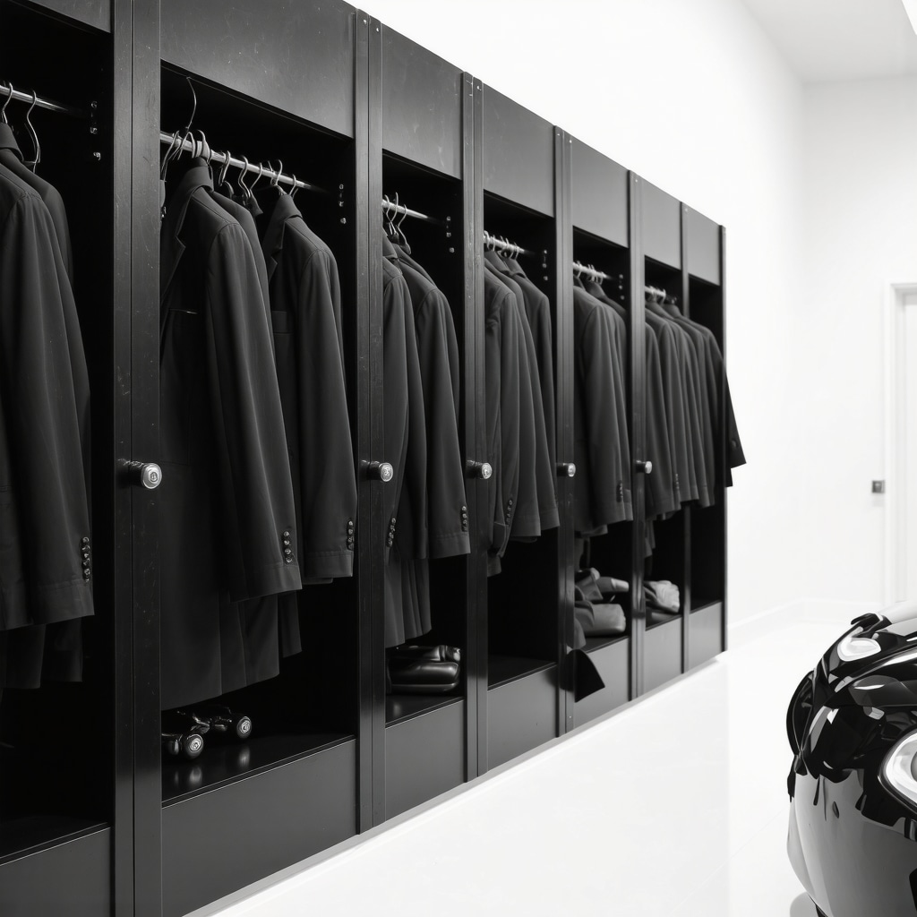 Modern dry cleaning facility with advanced pressing machines and eco-friendly solvents alongside a delivery van for designer suits in Tampa Bay
