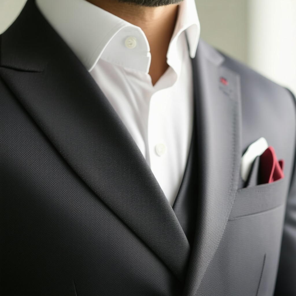Close-up of luxury wool suit undergoing eco-friendly cleaning and textile analysis in Tampa Bay