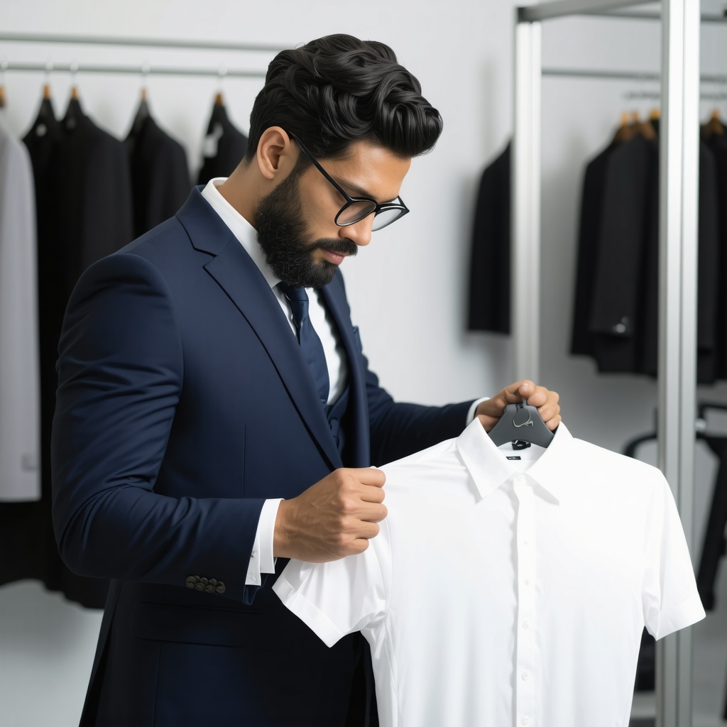 Professional inspecting a freshly pressed luxury suit with advanced garment care technology in Tampa Bay