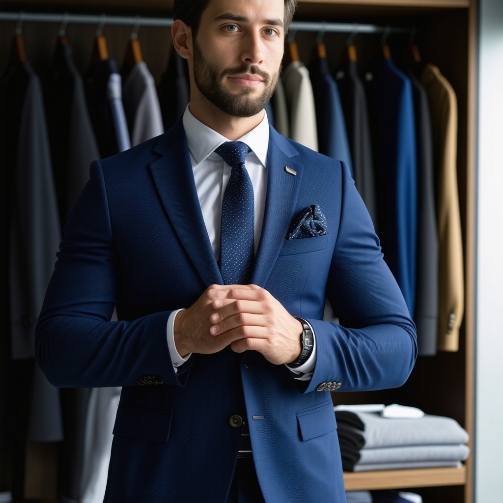 Professional holding a freshly cleaned suit with advanced smart storage systems in background
