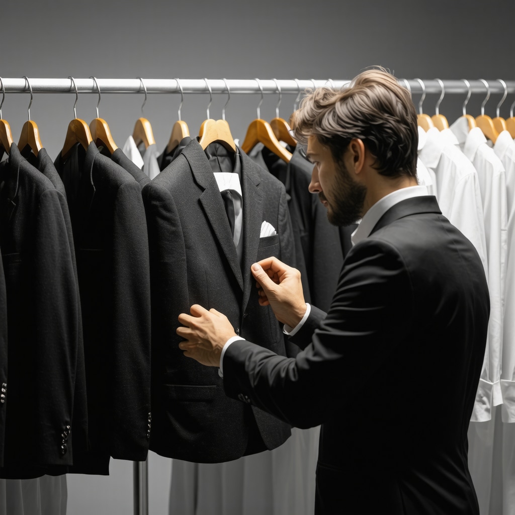 High-tech dry cleaning equipment with AI fabric analysis and nanotech stain removal, professional inspecting wool suit
