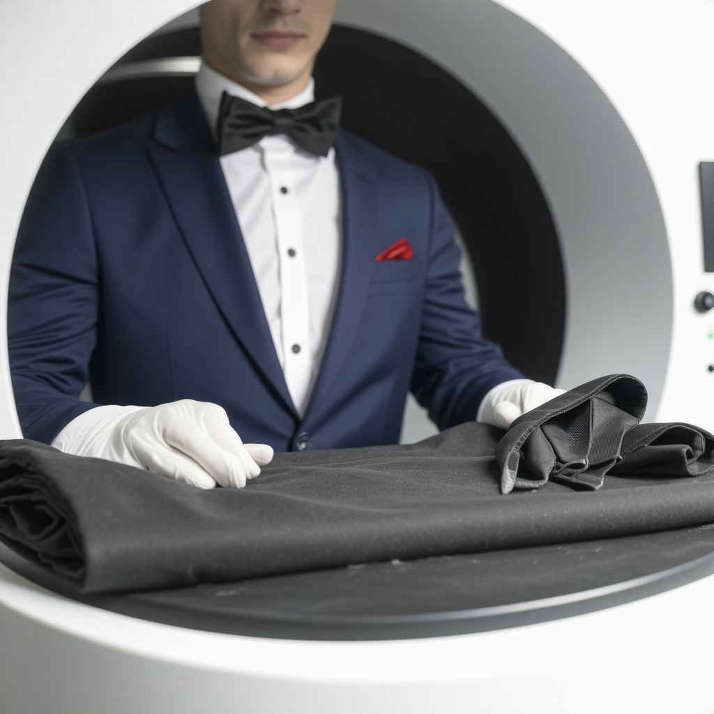 Ultrasonic cleaning machine performing eco-friendly suit cleaning in Tampa Bay's modern dry cleaning facility.
