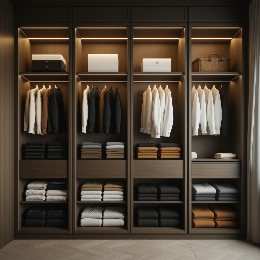 Modern wardrobe with dehumidifiers and fabric storage for Tampa Bay