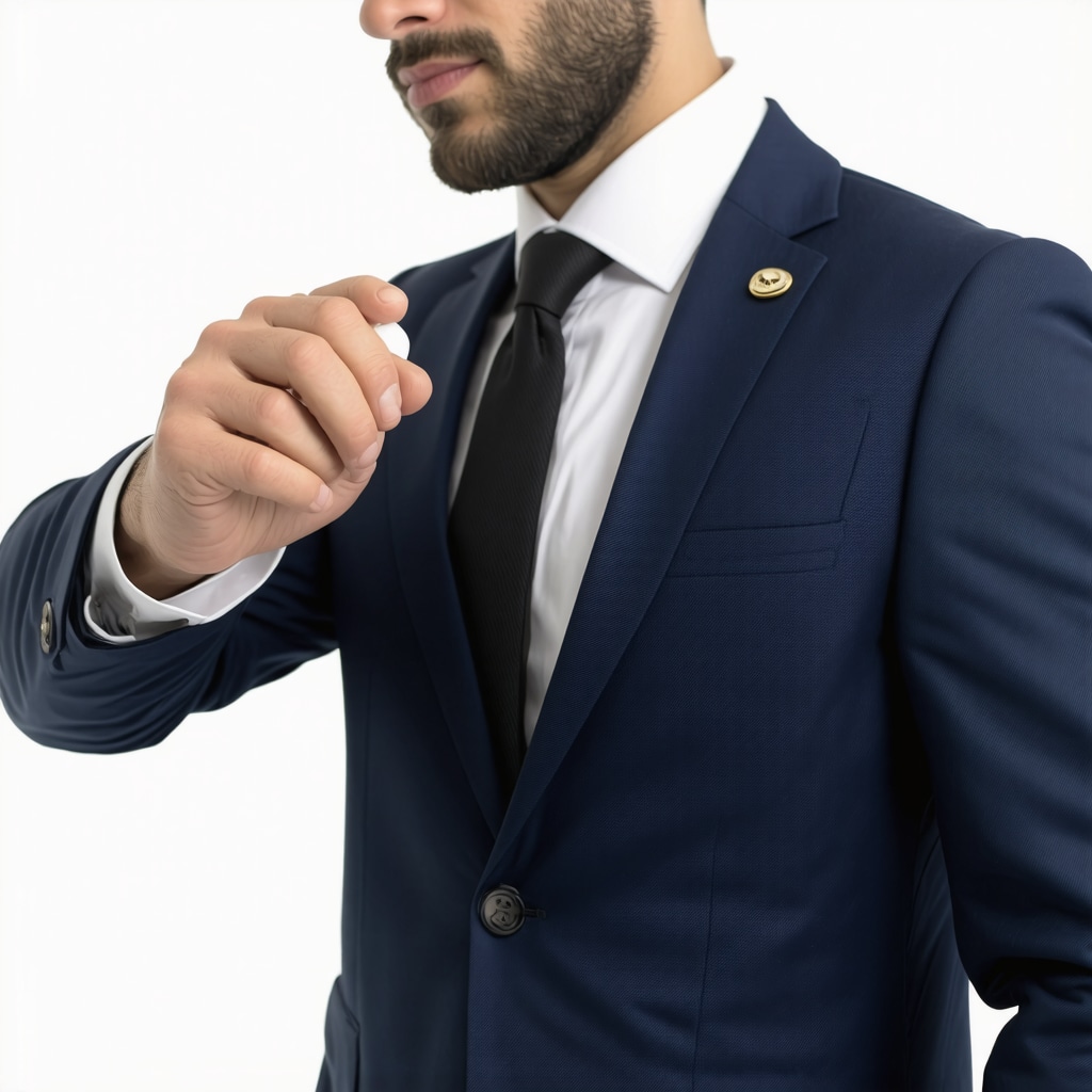 Expert applying eco-friendly stain repellent to a high-end suit in a professional setting.