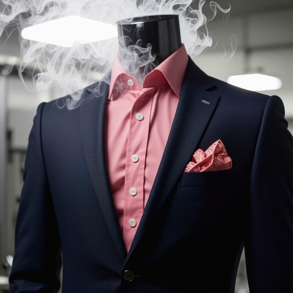 Person steaming a suit in a clean, eco-conscious cleaning environment in Tampa Bay.