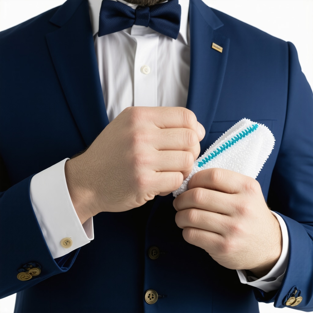 Professional using eco-friendly cleaning tools on a suit in a modern dry cleaner environment