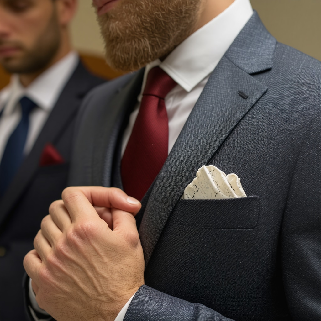 Tailor examining a wool suit in climate-controlled storage.