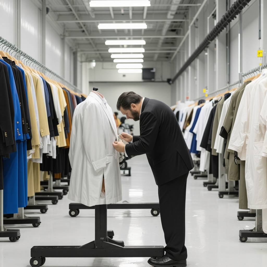Textile conservator restoring vintage suit with eco-friendly cleaning tools in climate-controlled Tampa Bay workshop