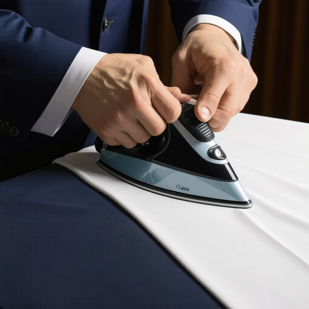 A professional pressing a suit with steam iron for a flawless look.