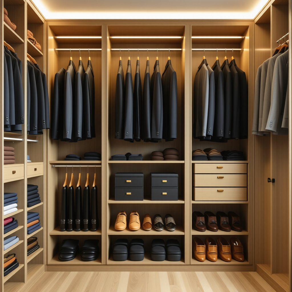 Luxurious closet with climate control, cedar hangers, and breathable suit storage solutions