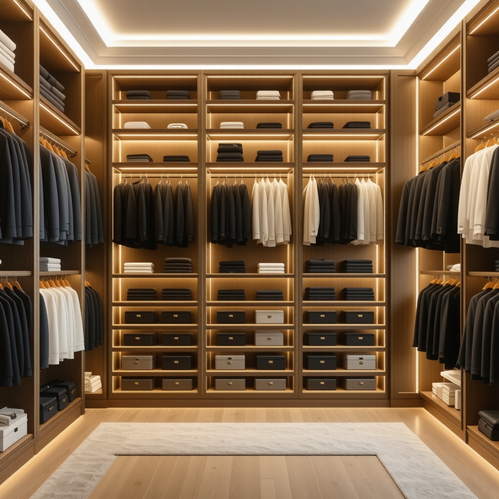 High-end wardrobe with climate control for suit preservation in a modern closet