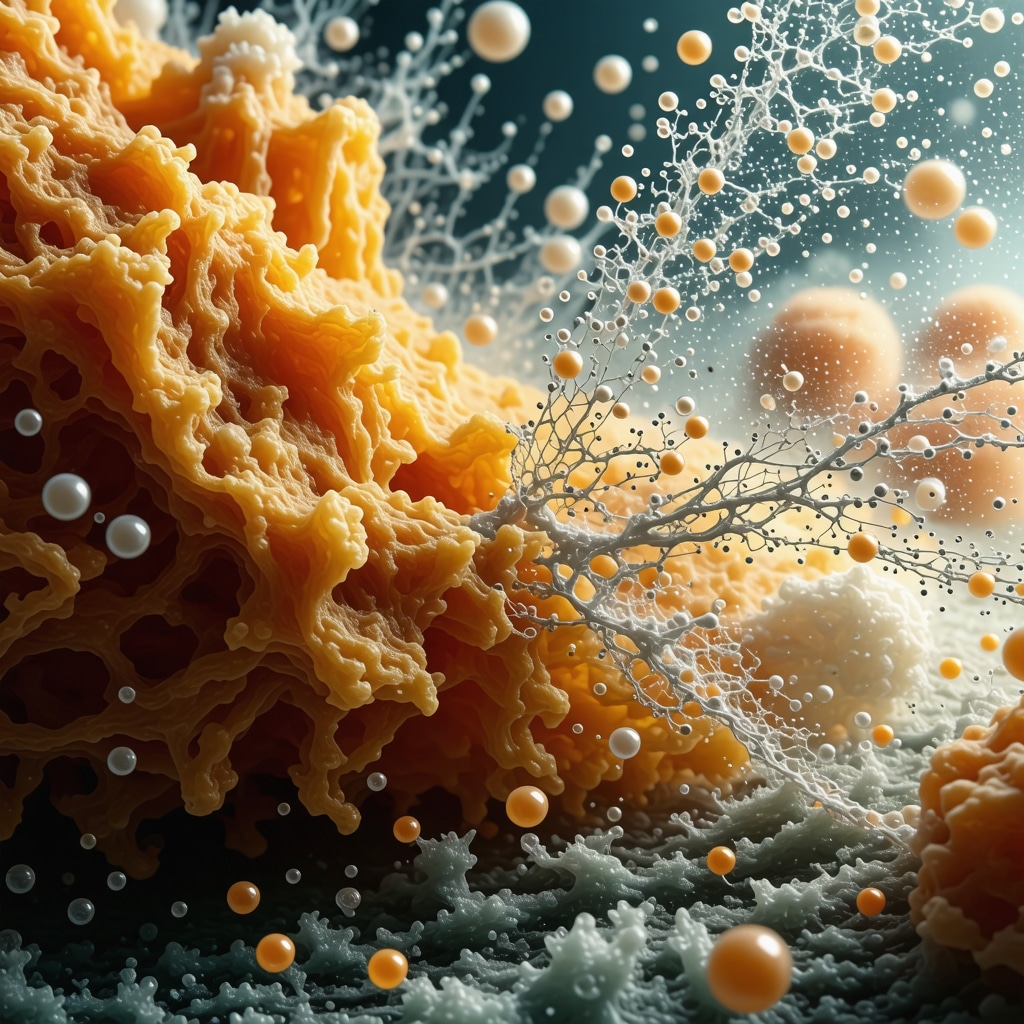 Microscopic nanotech particles interacting with fabric fibers during advanced suit cleaning process.
