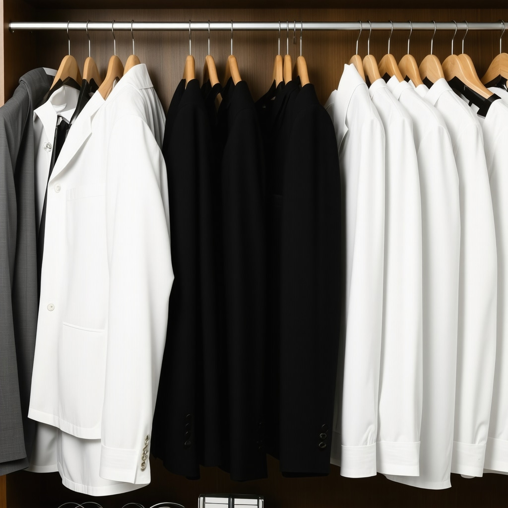 Neatly hung suits in breathable garment bags in a Tampa Bay wardrobe