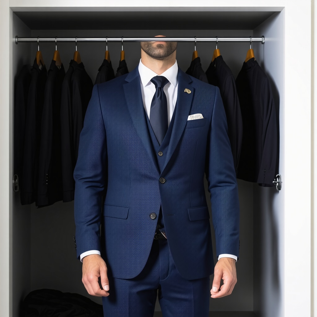 A suit being steamed and stored in a closet for preservation